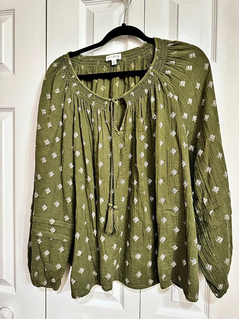 Wonderly Embroidered Peasant Blouse Embroidered Blouse in Green Size XXL Like
